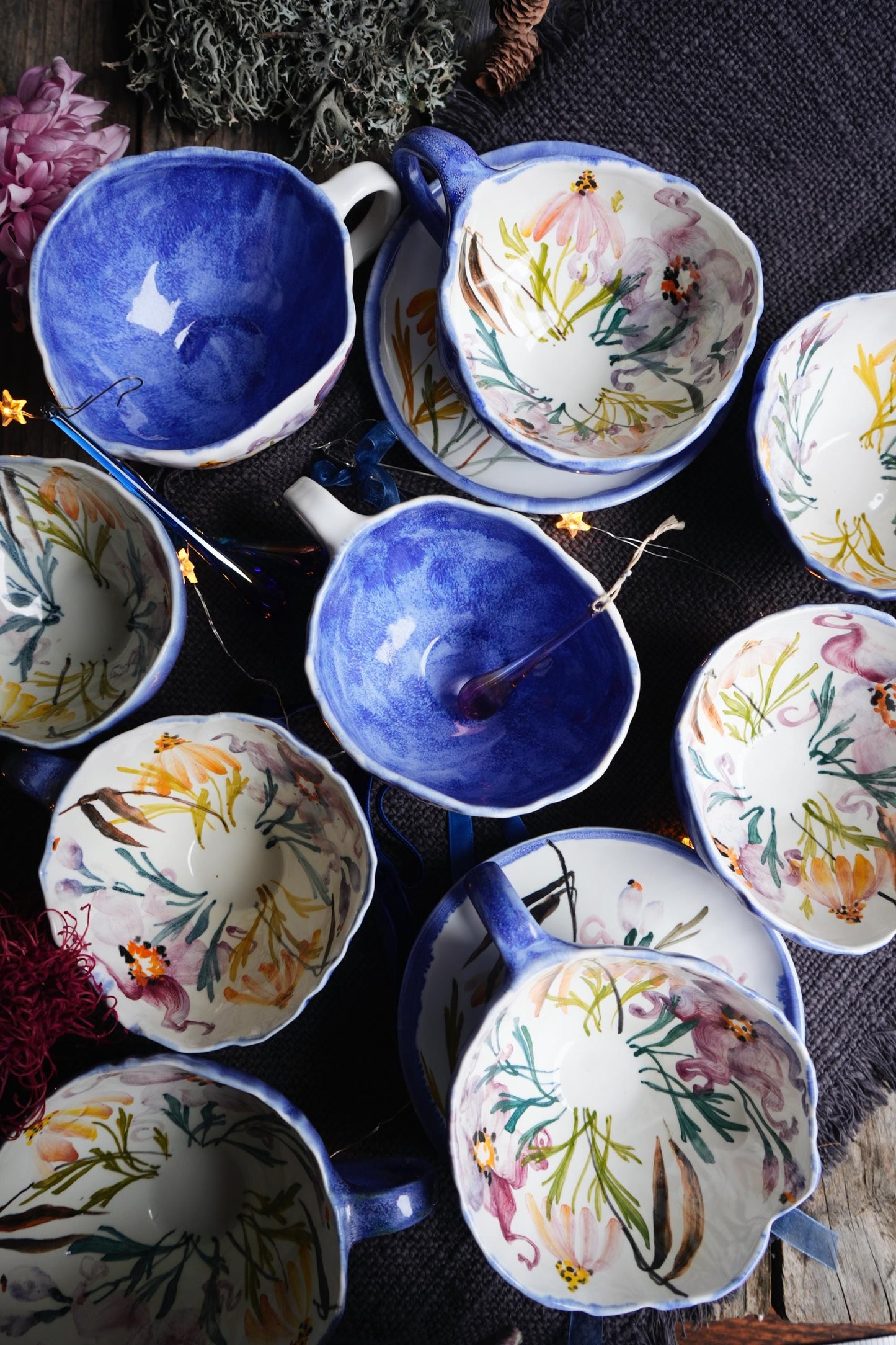 Wedding cake serving set, decor plates and mugs, painted porcelain, handpainted plate, personalized plate, biosafe dinner plate,