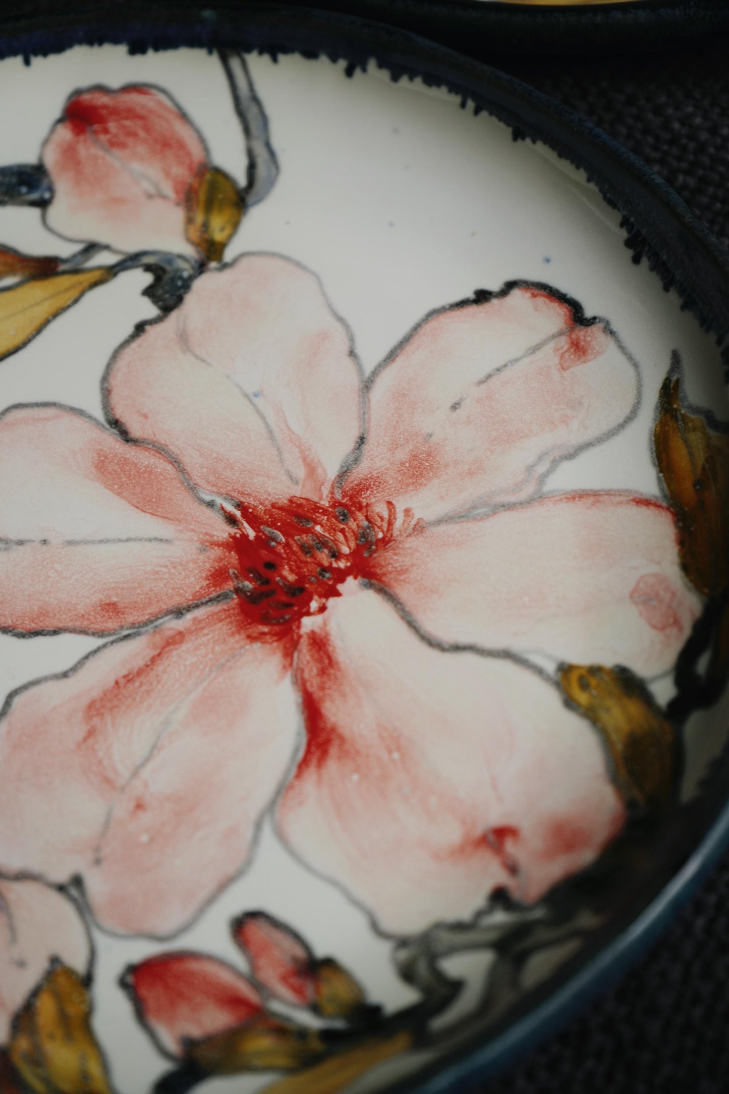 Magnolia handmade ceramic plate, botanical tableware gift for her, porcelain dish with flowers, serving plate, handmade gift