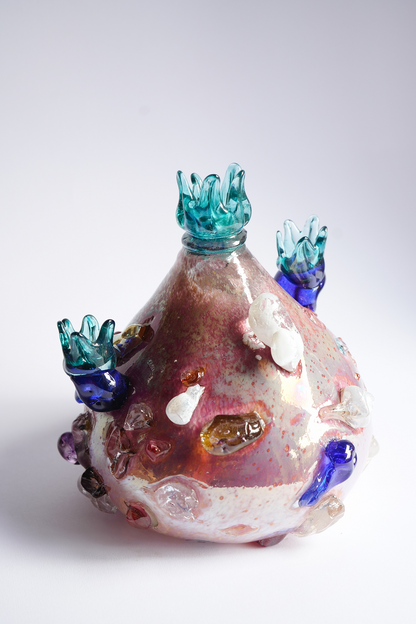 "Flower bud in pink" blown-glass candelabra