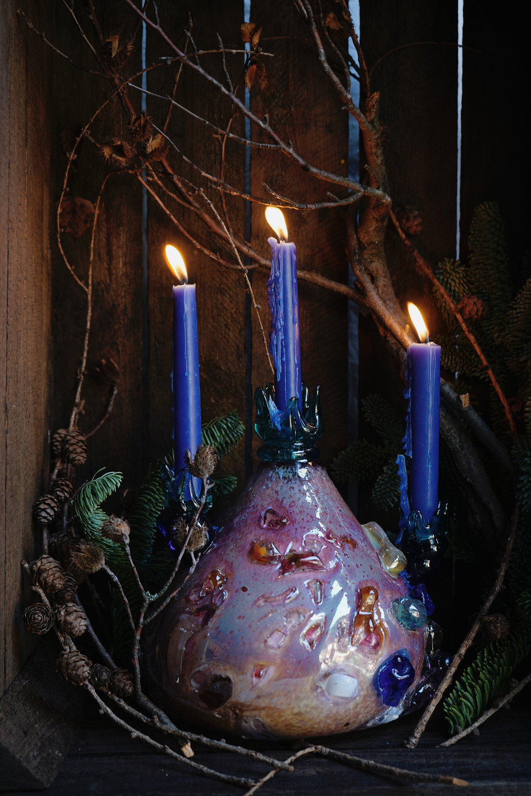 "Flower bud in pink" blown-glass candelabra