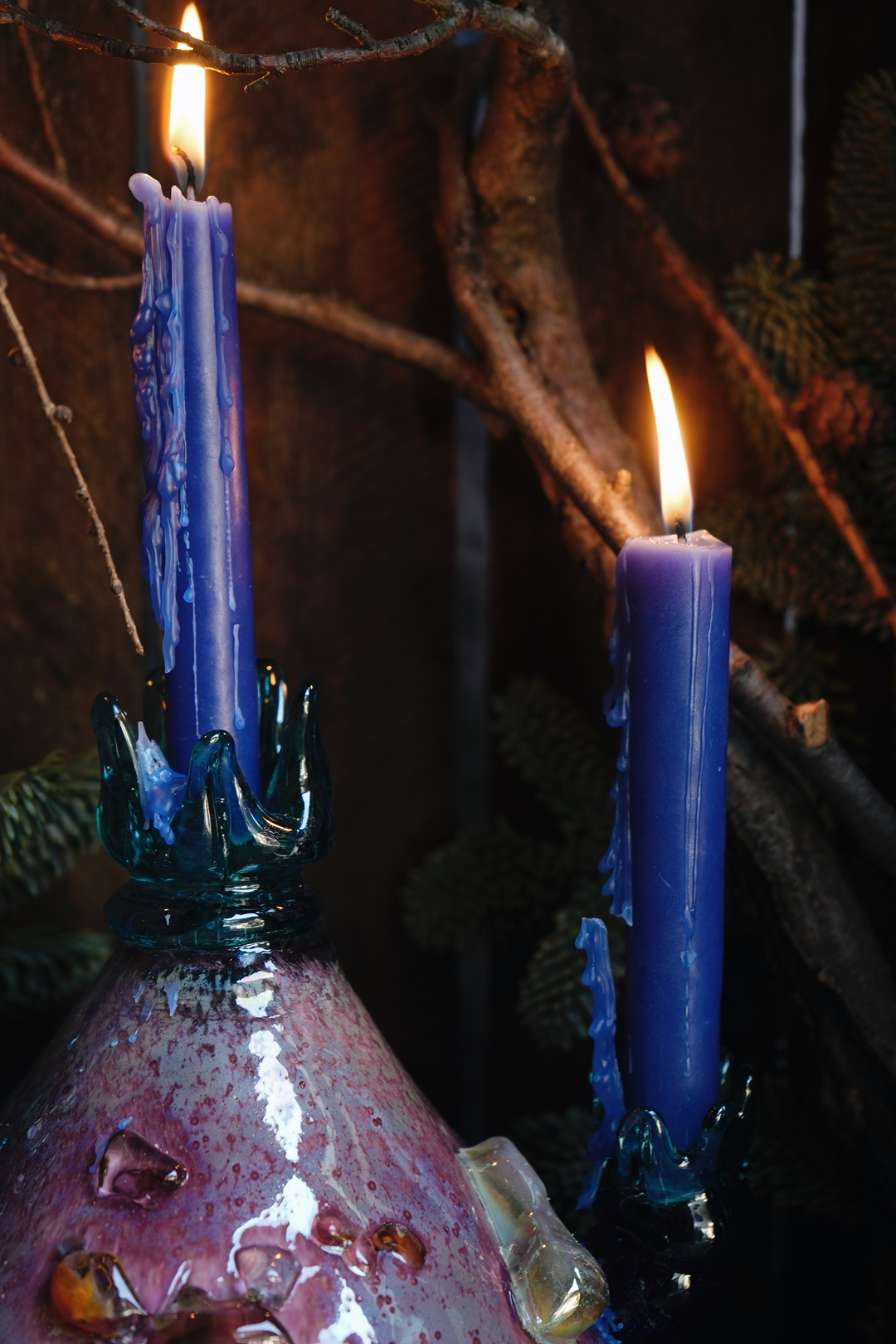 "Flower bud in pink" blown-glass candelabra