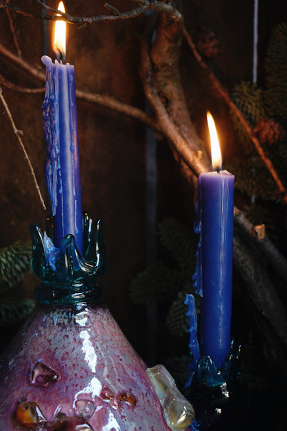 "Flower bud in pink" blown-glass candelabra
