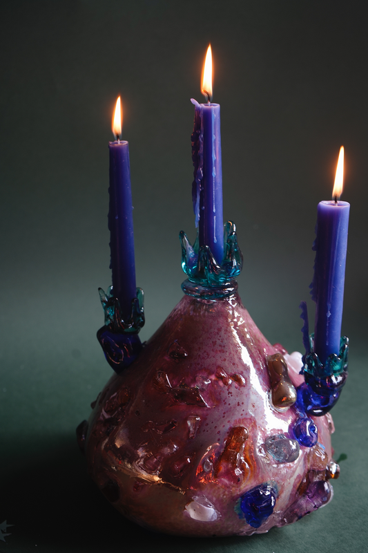 "Flower bud in pink" blown-glass candelabra
