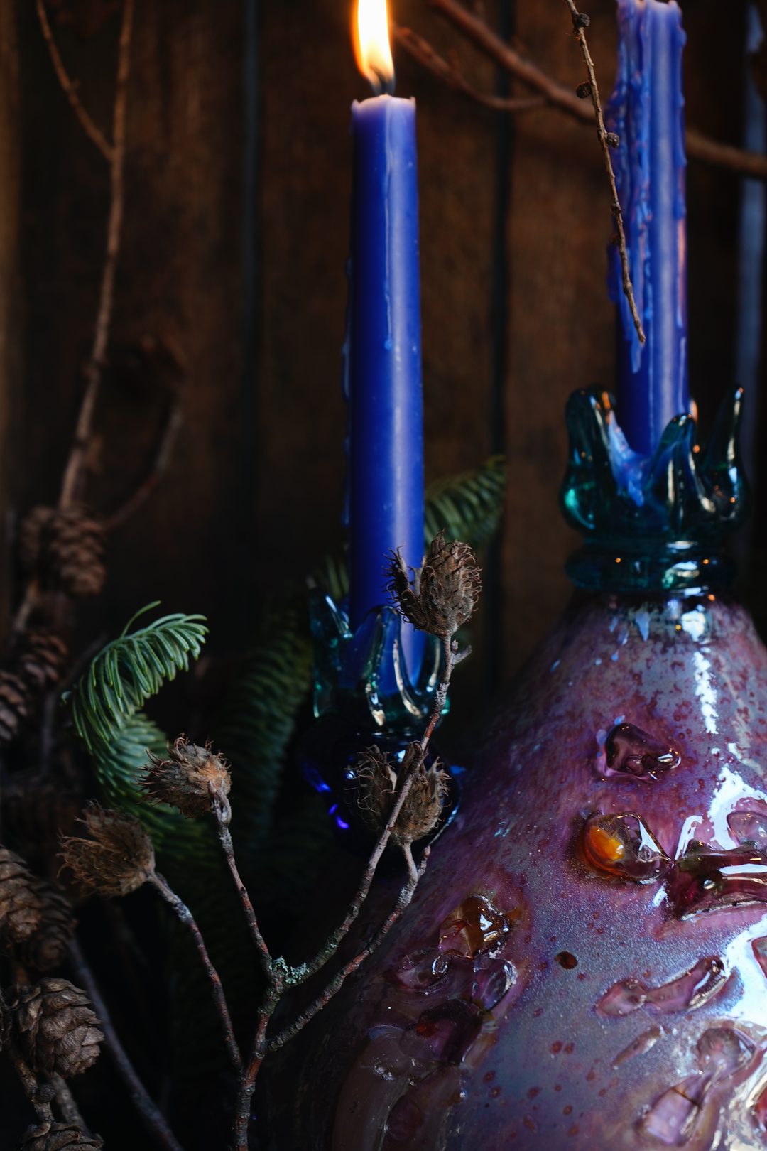 "Flower bud in pink" blown-glass candelabra