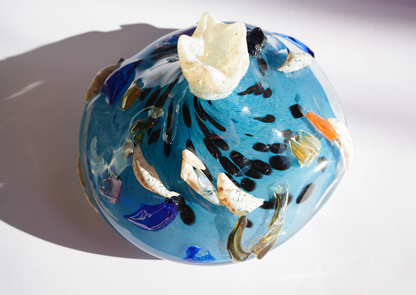 "Flower bud in cerulean" blown-glass candelabra