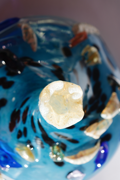 "Flower bud in cerulean" blown-glass candelabra