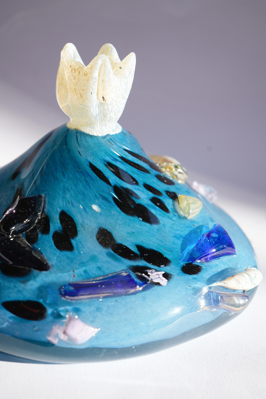 "Flower bud in cerulean" blown-glass candelabra