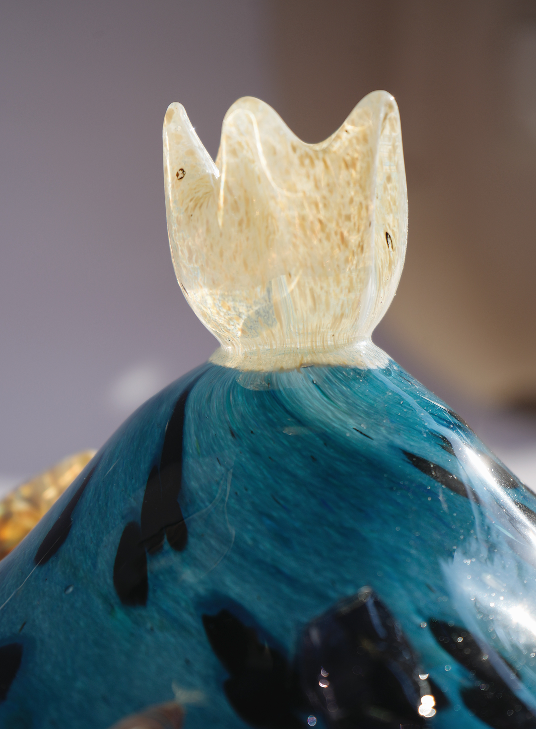 "Flower bud in cerulean" blown-glass candelabra