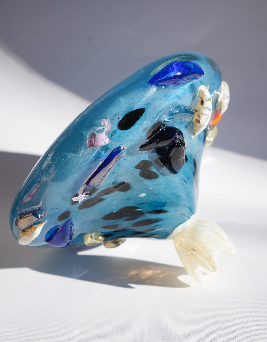 "Flower bud in cerulean" blown-glass candelabra