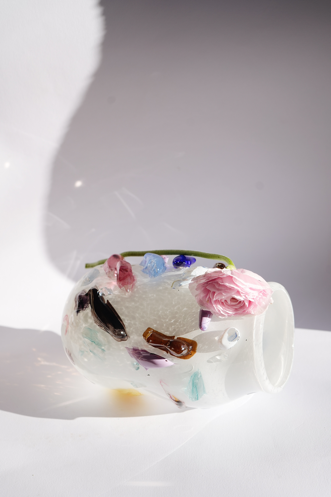 "Potato in White" blown-glass vase