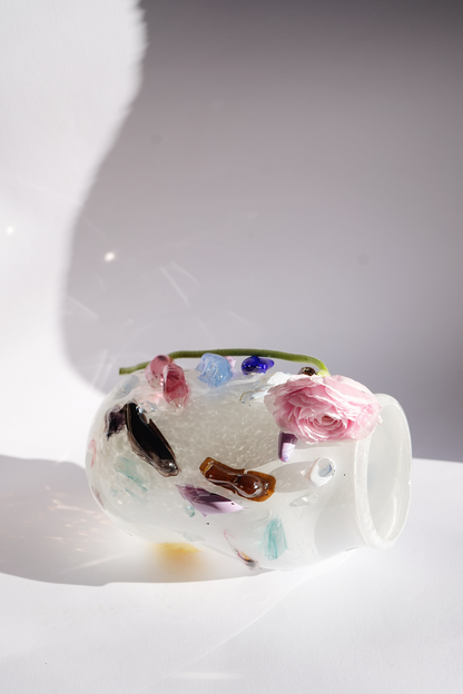 "Potato in White" blown-glass vase