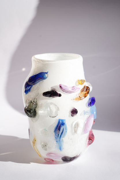 "Potato in White" blown-glass vase
