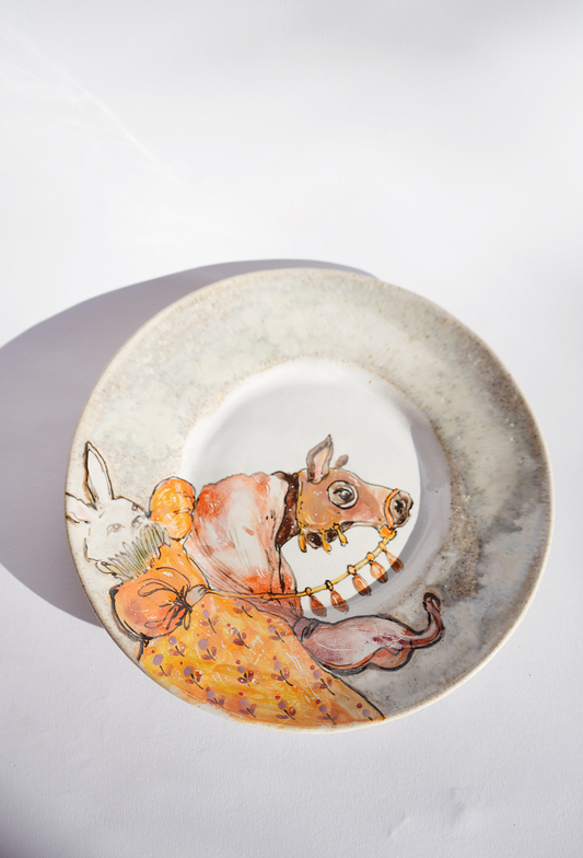 "Fairy animals. Bunny on a horse" porcelain hand-painted plate