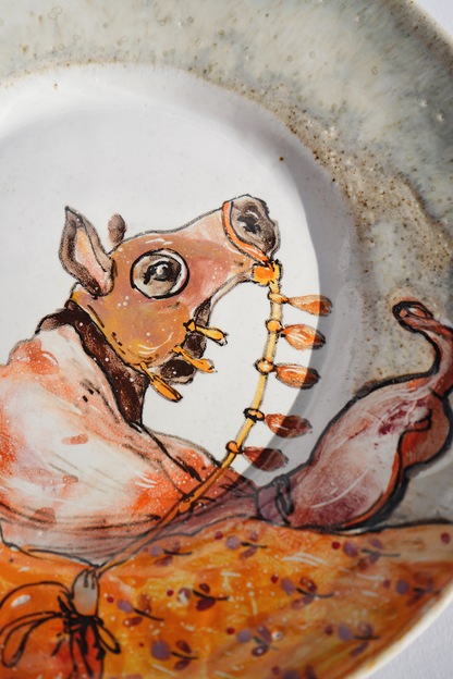 "Fairy animals. Bunny on a horse" porcelain hand-painted plate