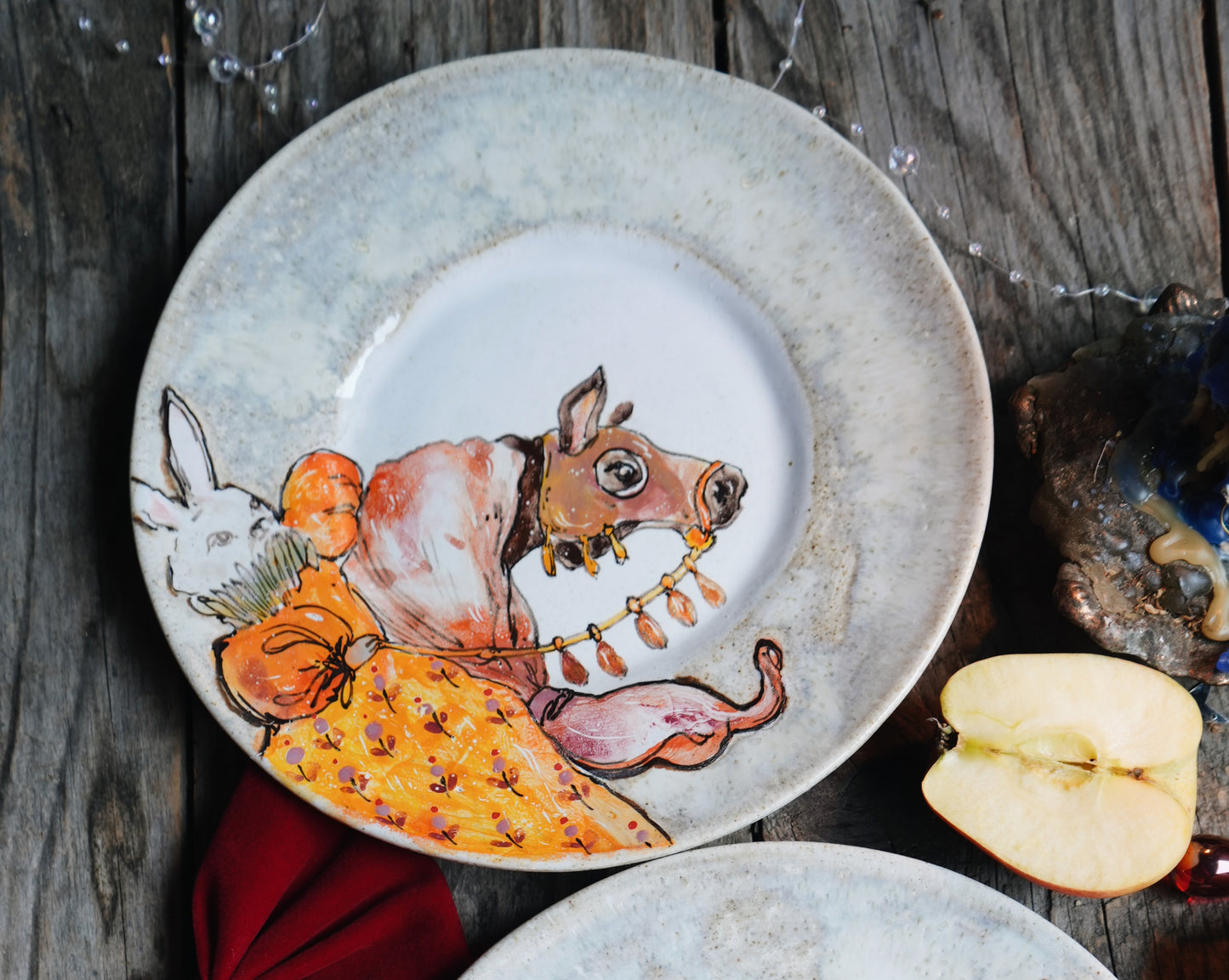 "Fairy animals. Bunny on a horse" porcelain hand-painted plate