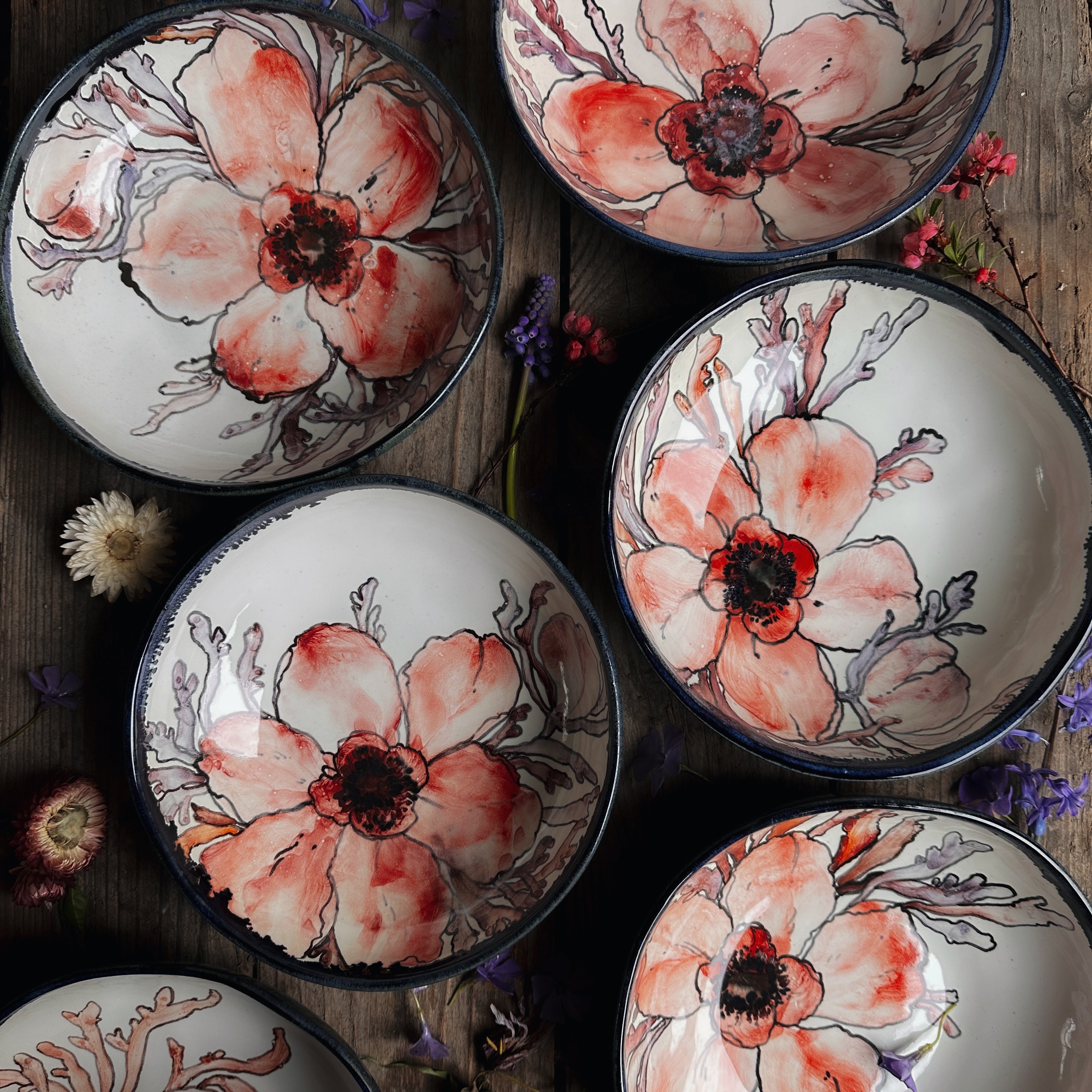 Five anemone bowls set