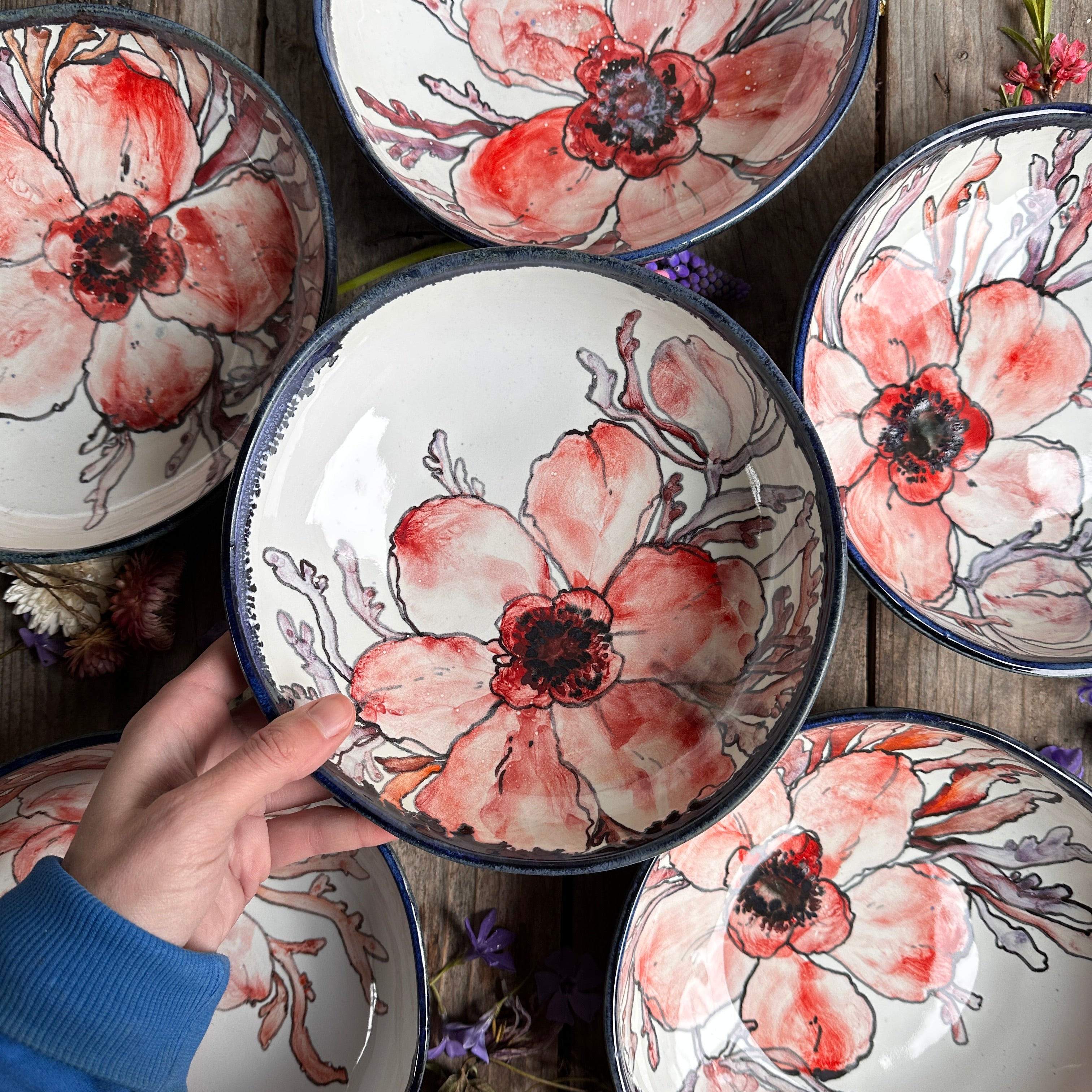 Five anemone bowls set