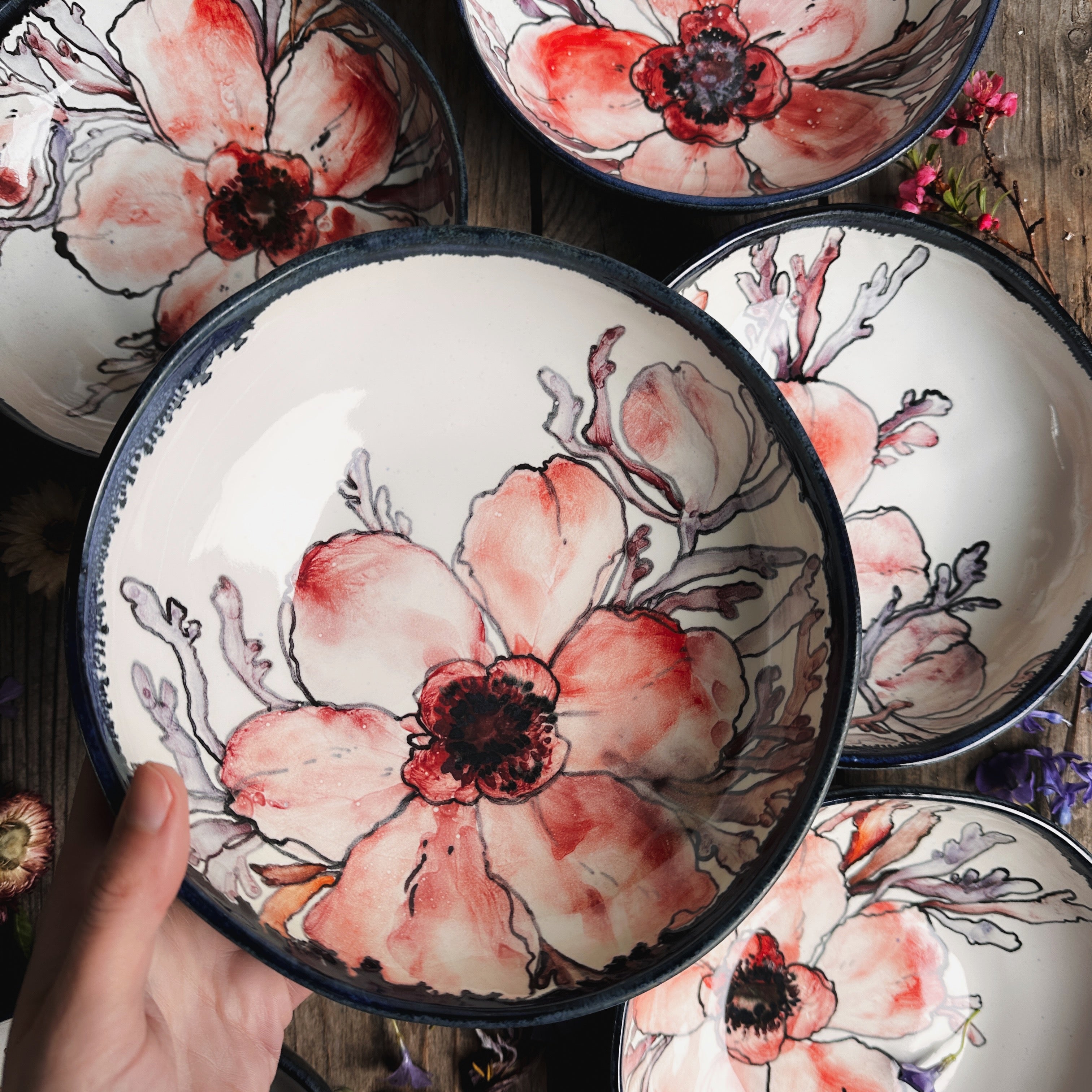 Five anemone bowls set