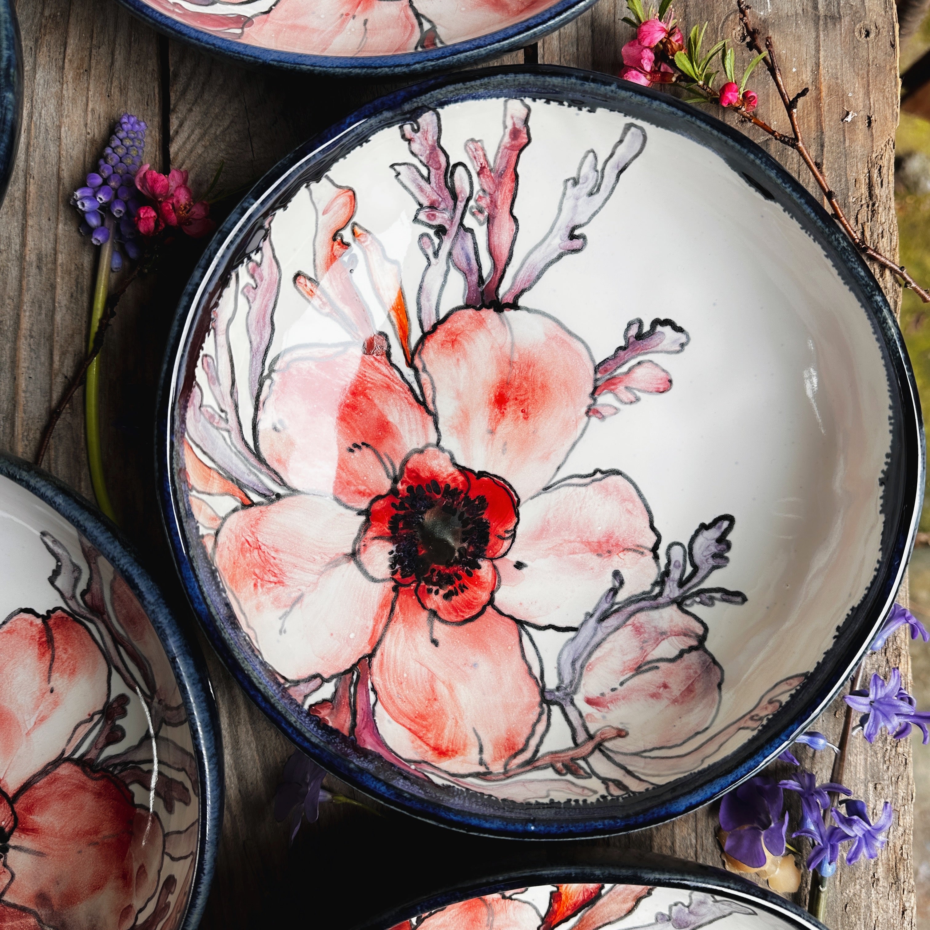 Five anemone bowls set