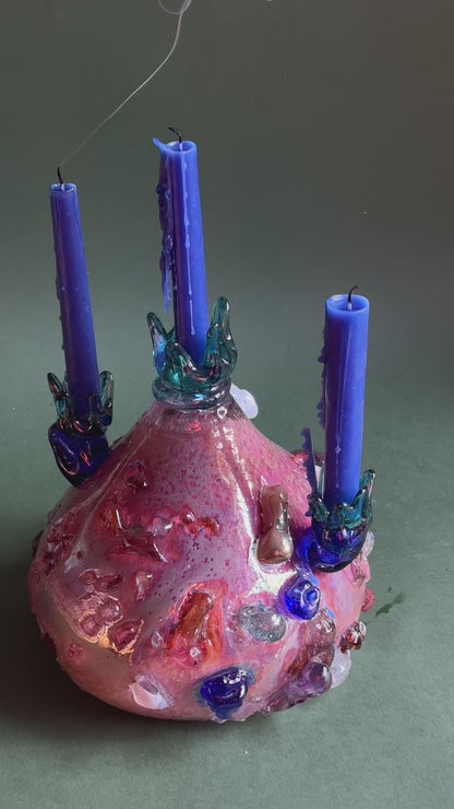 "Flower bud in pink" blown-glass candelabra