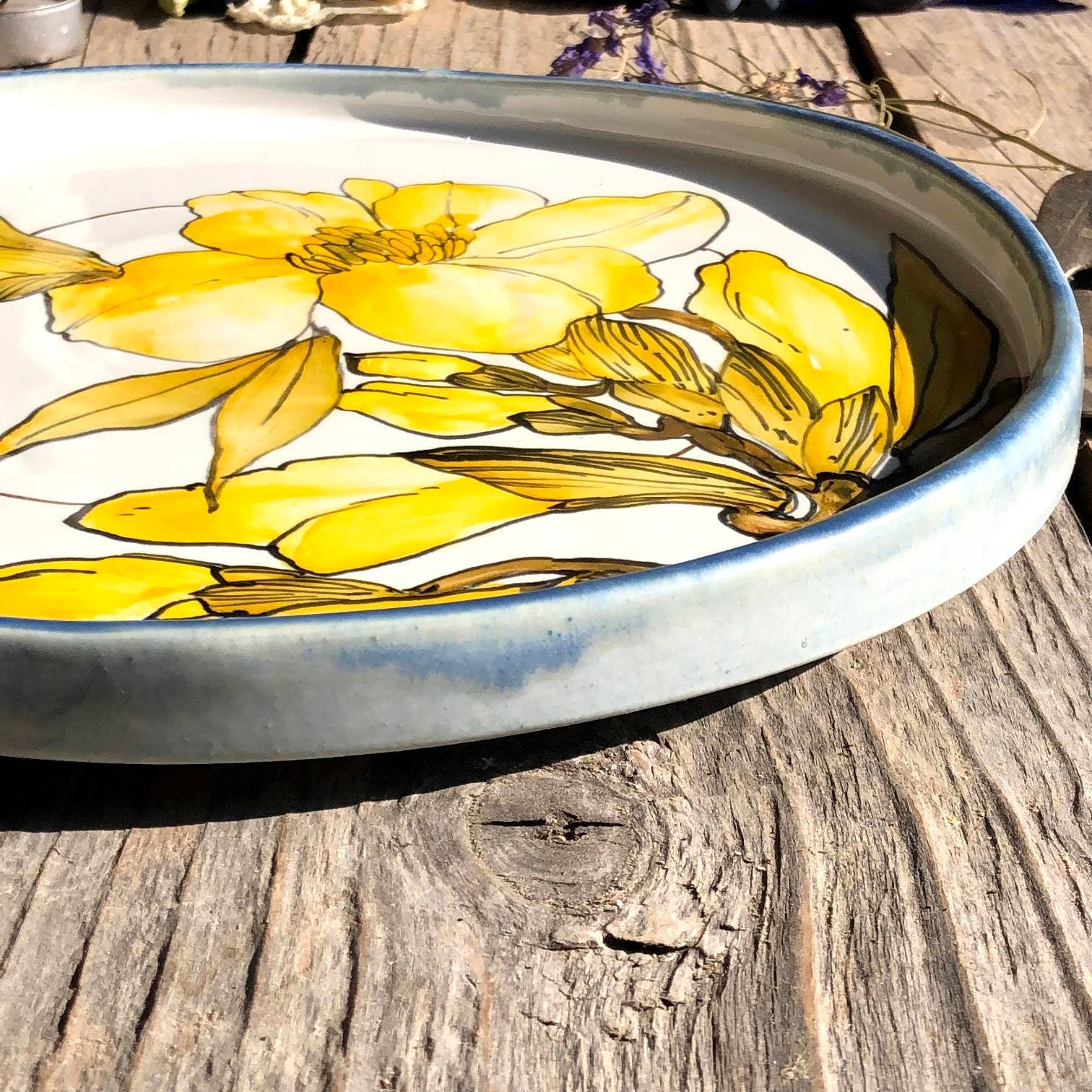 Yellow Magnolia serving plate porcelain