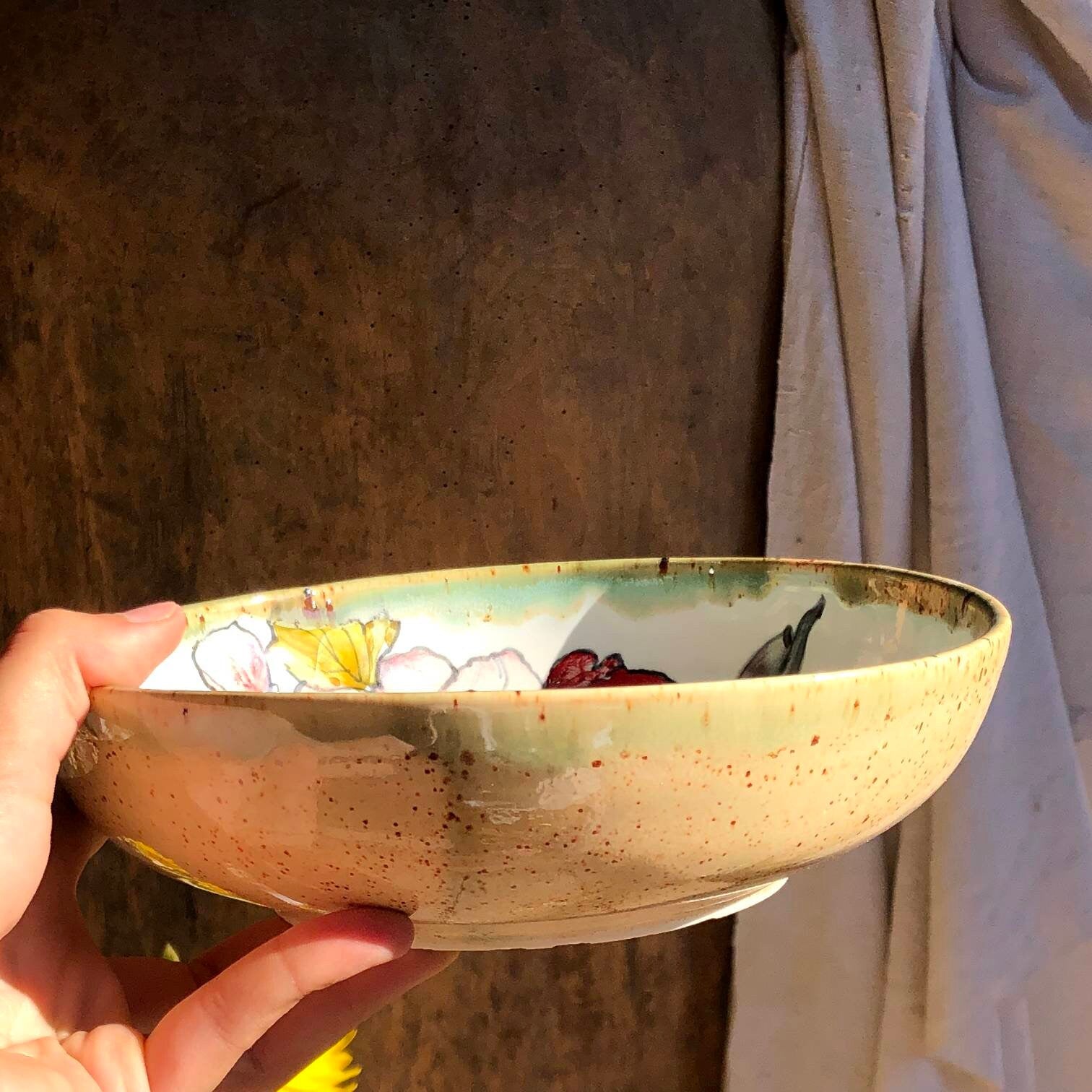 Bird on peony bowl