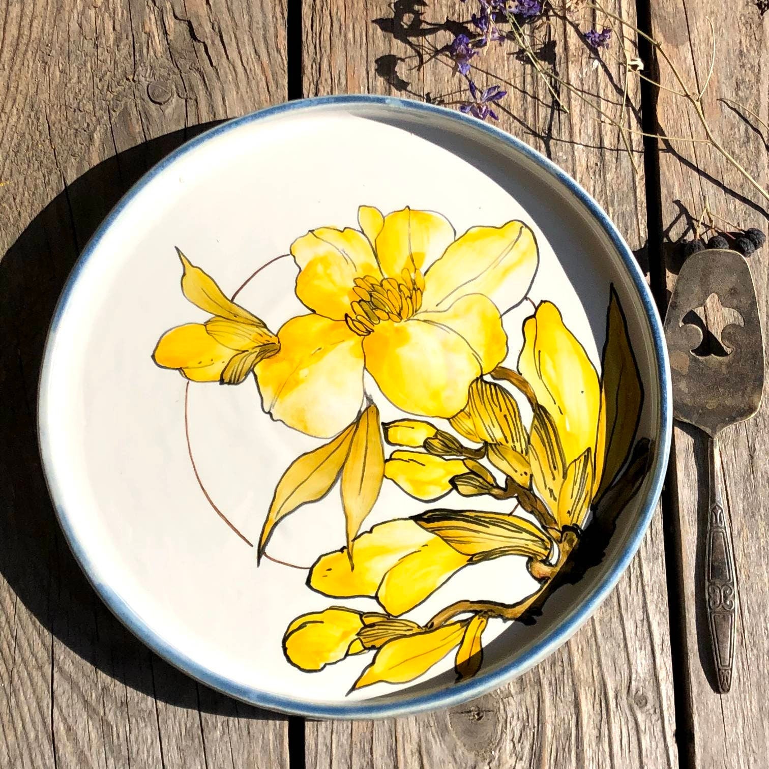 Yellow Magnolia serving plate porcelain