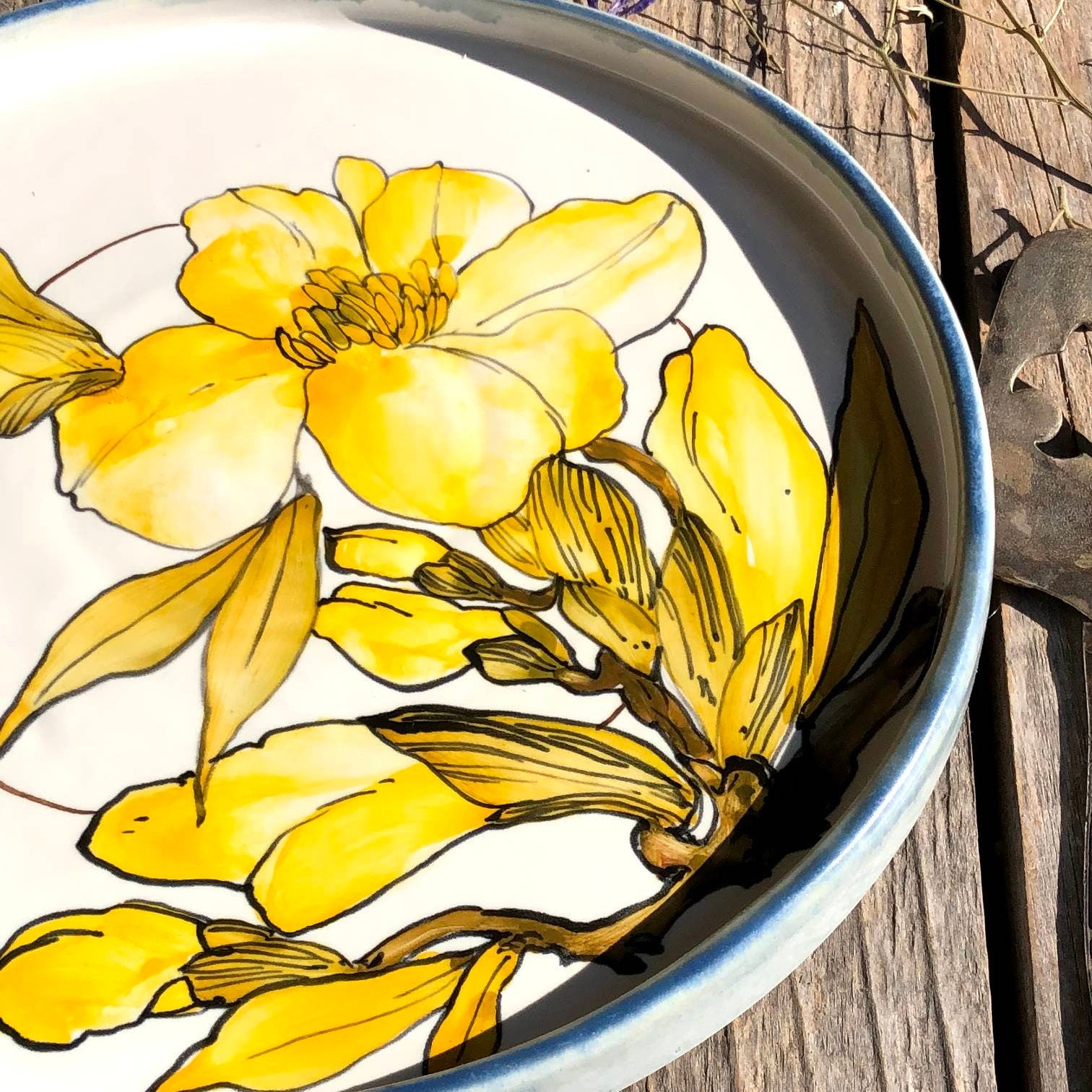 Yellow Magnolia serving plate porcelain